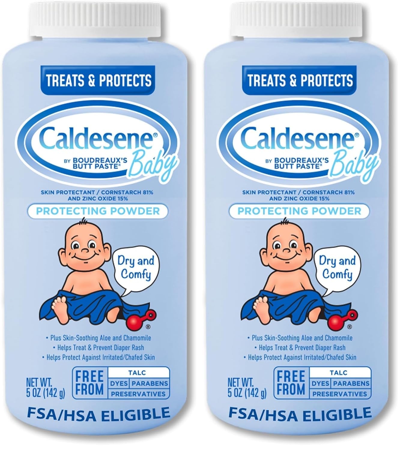 Caldesene Dry & Comfy Baby Powder with Zinc Oxide & Cornstarch, Free from Talc & Preservatives, 5 Oz. (Pack of 2)