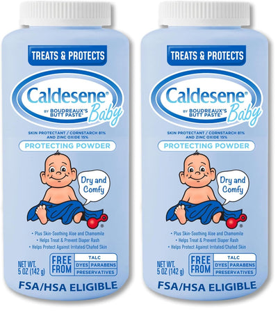 Caldesene Dry & Comfy Baby Powder with Zinc Oxide & Cornstarch, Free from Talc & Preservatives, 5 Oz. (Pack of 2)