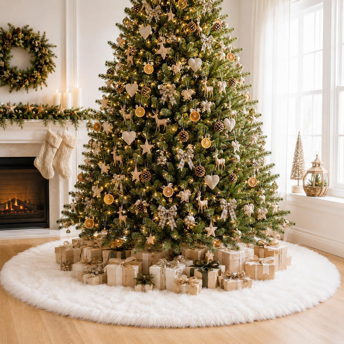 Christmas Tree Skirt, 60” Large White Tree Skirts with Soft Faux Fur Plush for Christmas Tree Decorations, White Christmas Tree Skirts Xmas Decorations for Indoor Holiday Party Decor