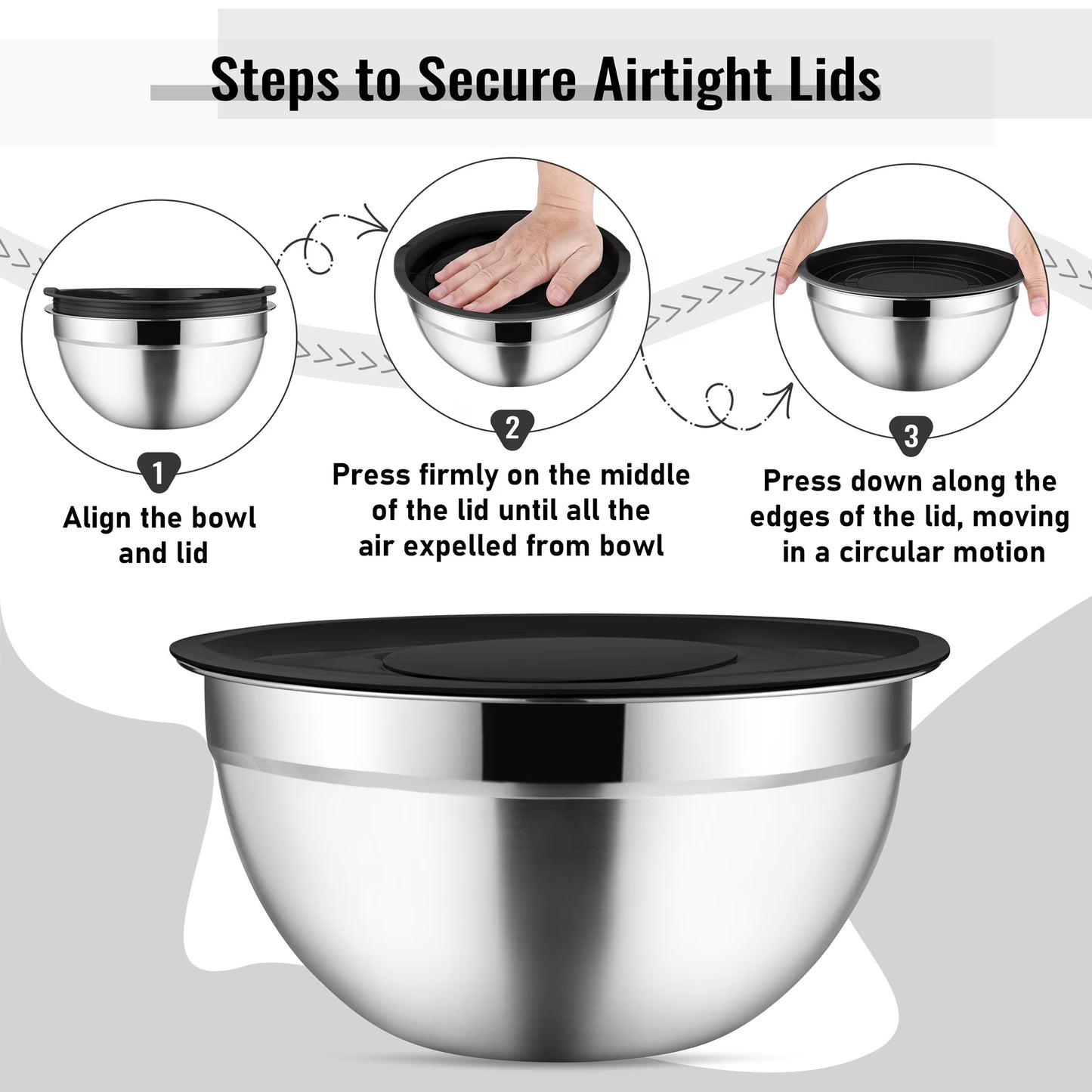 Vesteel 35PCS Mixing Bowls with Lids Set, Stainless Steel Nesting Salad Prep Bowls Attach with 3 Graters & Kitchen Utensils for Mixing Serving Grating, Size 4.5/3.5/3/2.5/1.5/1.2/0.7 QT, Black