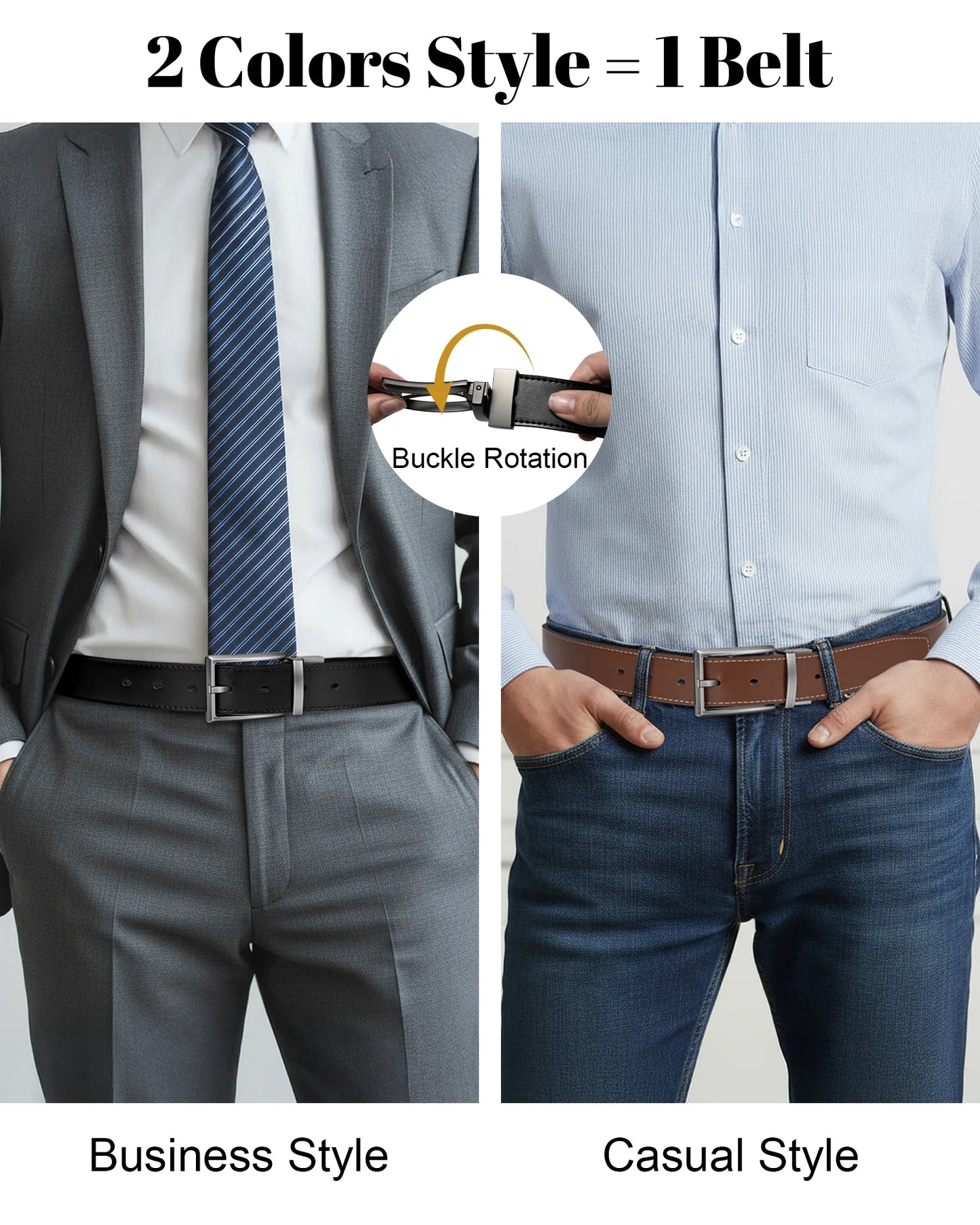 Maikun Belts for Men Reversible Leather Belt Dress Casual Men Belts One Belt Reverse for 2 Sides