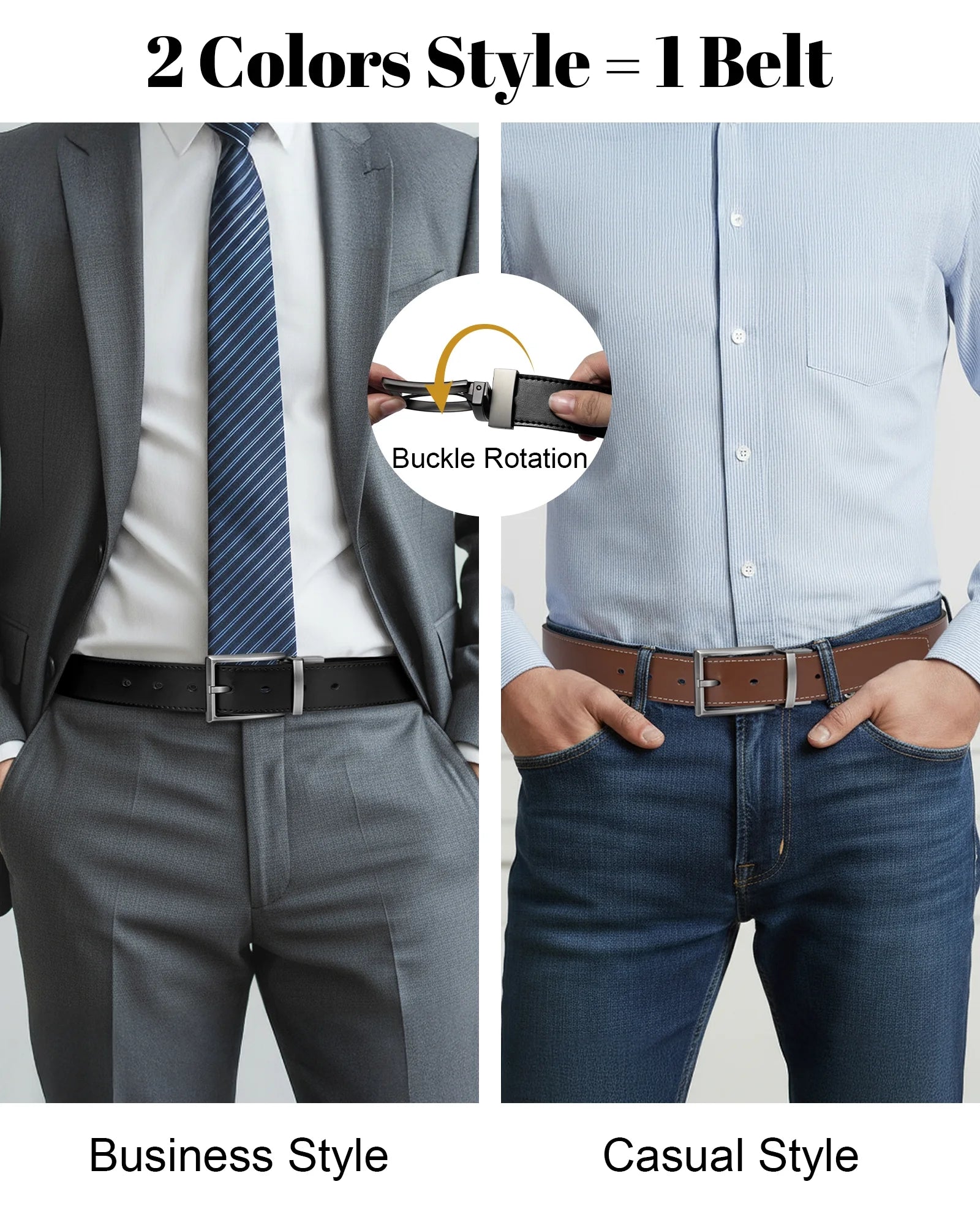 Maikun Belts for Men Reversible Leather Belt Dress Casual Men Belts One Belt Reverse for 2 Sides