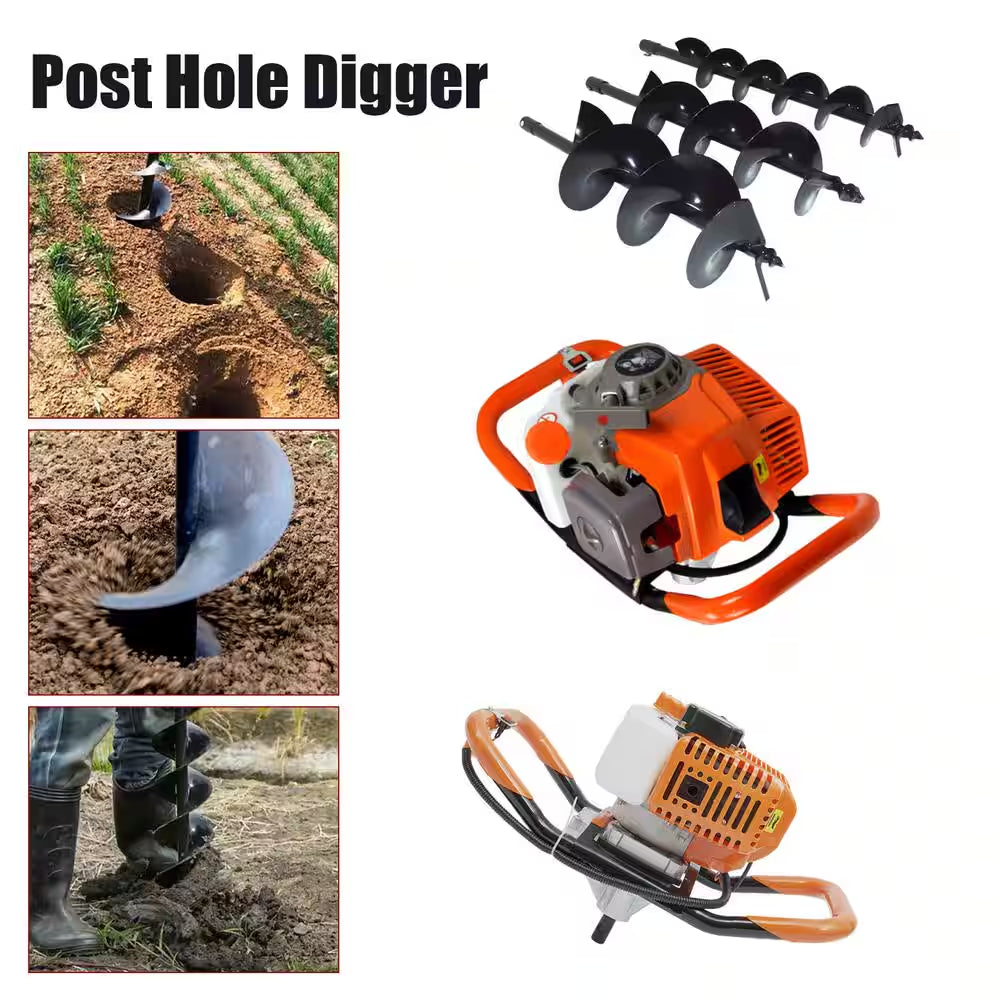 52 Cc Gasoline Engine Single-Cylinder 2-Stroke Post Hole Digger with 4 In./6 In./8 In. Bits