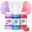Cotton Candy Sugar Floss Variety Pack - Grape, Raspberry & Cherry Flavors, 3 Bottles (12Oz Each) Includes 55 Cotton Candy Cones for Home & Commercial Cotton Candy Machines, Parties, Carnivals & Events