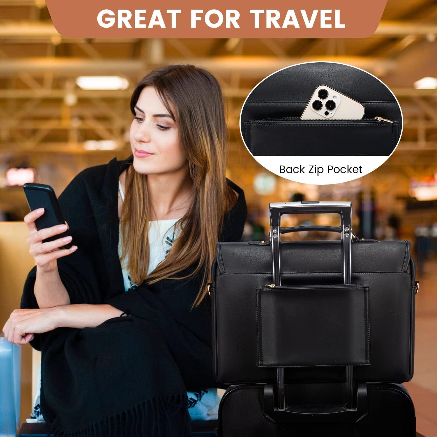LOVEVOOK Computer Bag Laptop Bag for Women Cute PU Laptop Messenger Bag for Work College,Black