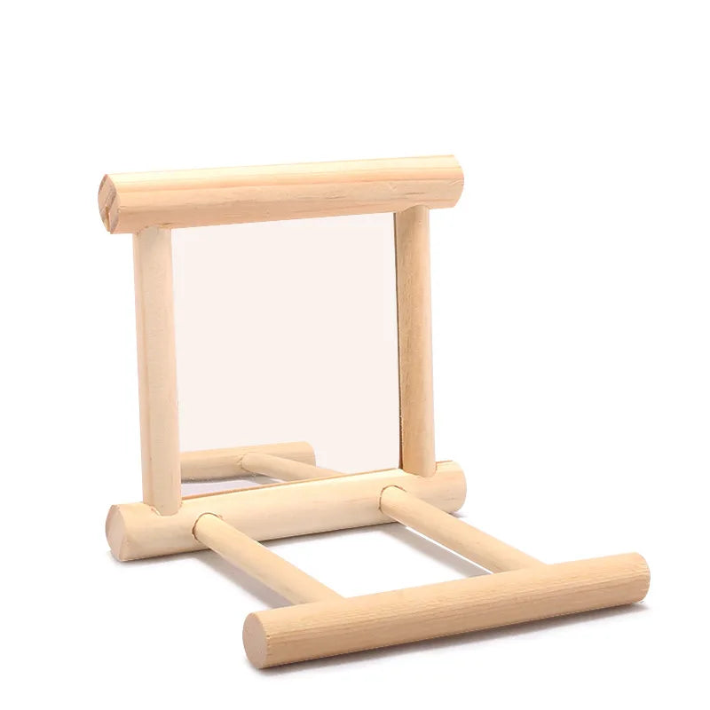 Bird Mirror Wooden Hanging Swing Interactive Play Toys for Small Parrot Budgies Macaw African Grey Parakeet Cockatiel Conure Lovebird Cage Accessories