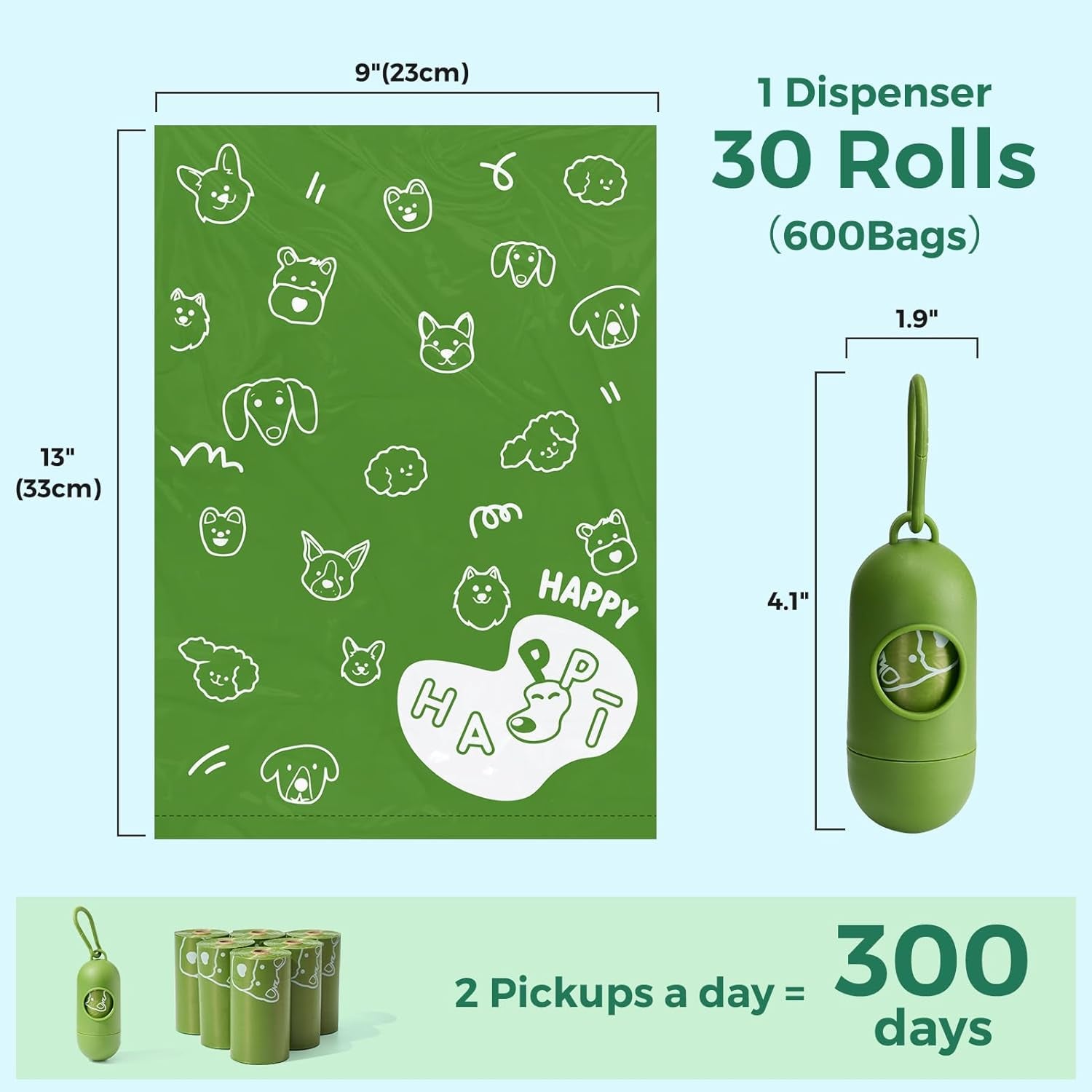 Dyforce Dog Poop Bags Rolls with Dispenser 600 Count Value Pack | Extra Thick Strong Leak Proof Poop Bags for Dogs Doggy with Holder, Scented Pet Waste Cat Litter Bags 9X13" Bulk