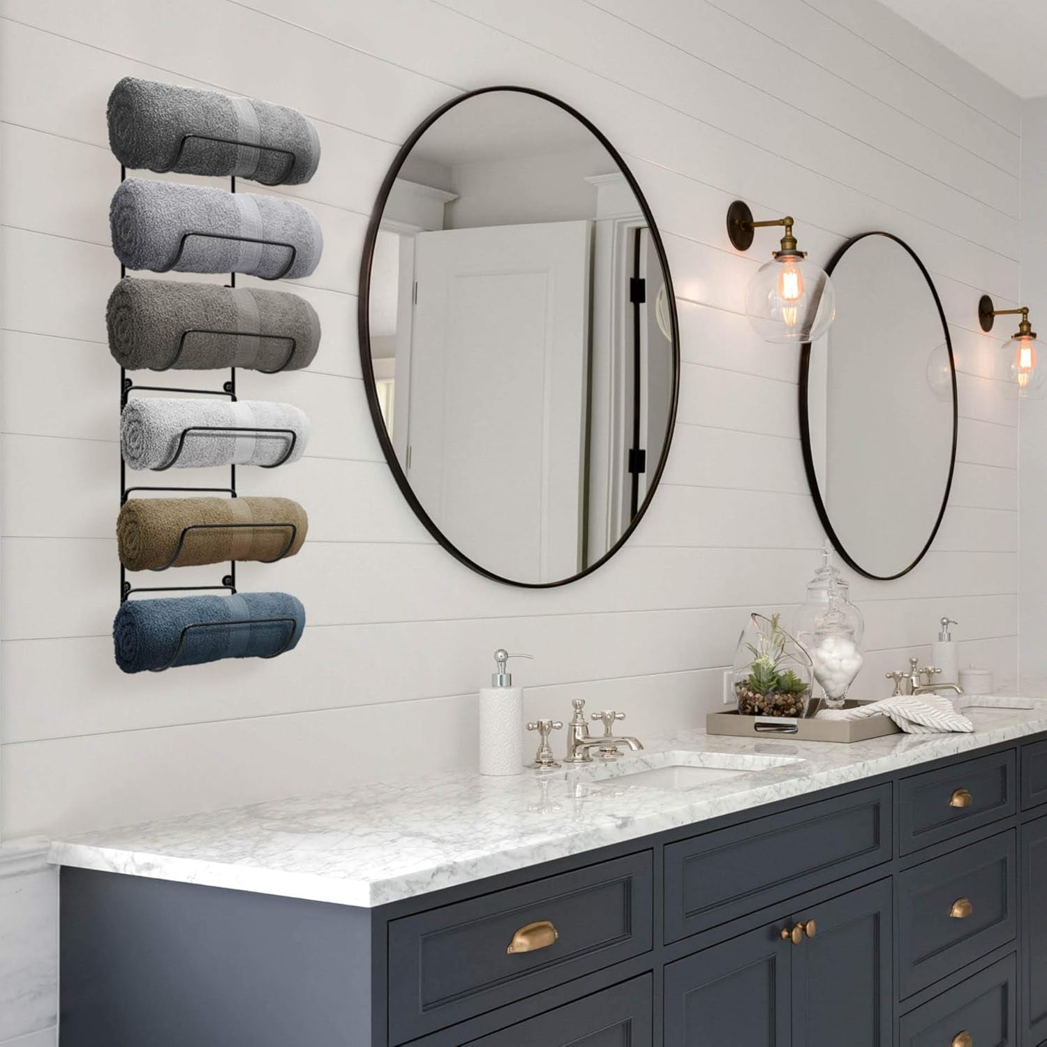 Sorbus Towel Rack Wall Mount – 6 Compartments of Black Metal Bathroom Towel Holder Set - Bathroom Organizer, for Gym Spa, Camper, Rv, Back of Door, Cabinet - Wine Rack Wall Mounted for Kitchen, Bar