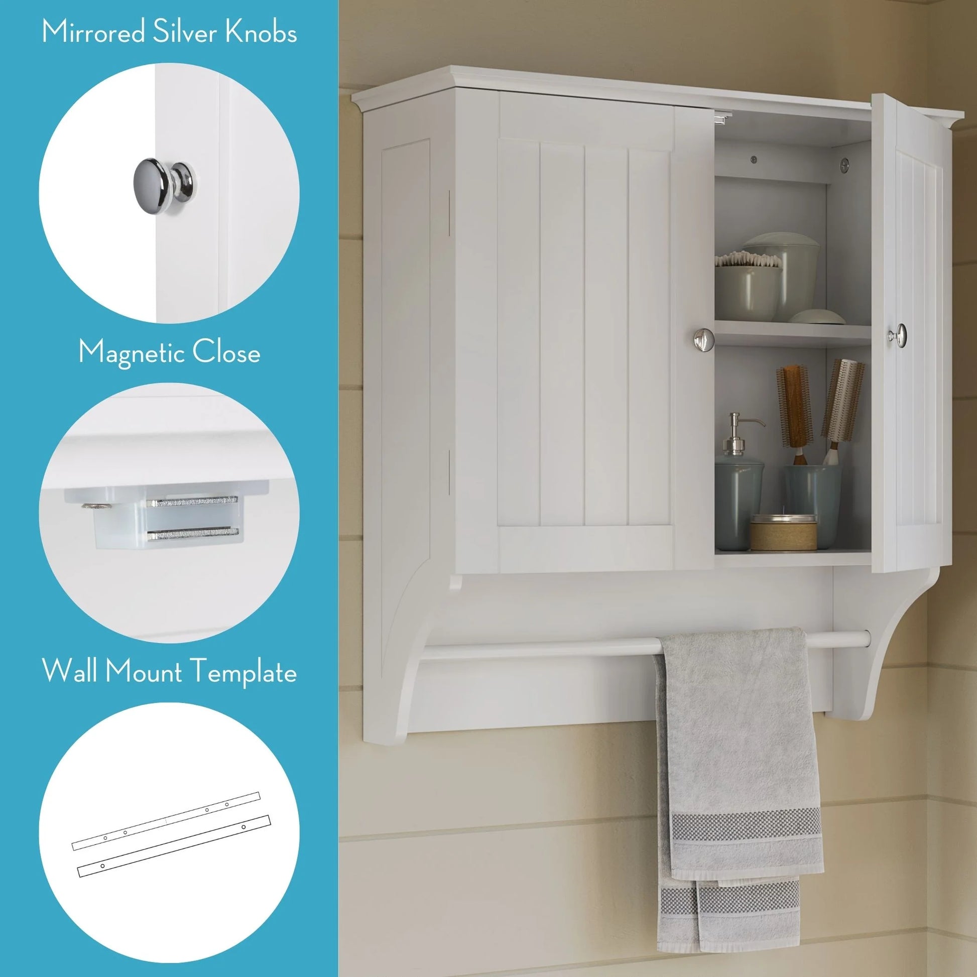 Riverridge Ashland 2-Door Bathroom Medicine Cabinet Wall Storage with Towel Bar - White