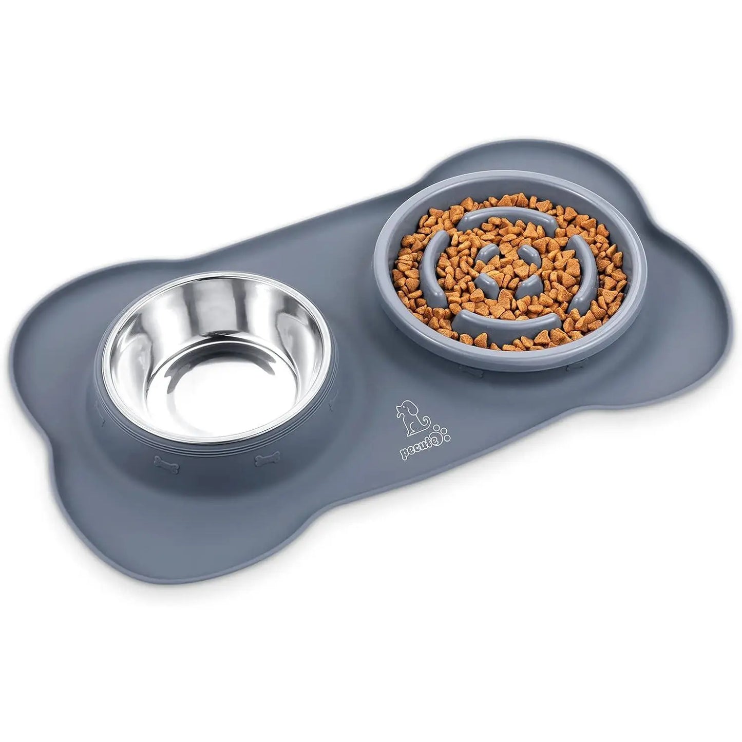 Pecute Slow Feeder Dog Bowls to Slow down Eating, Dog Bowl Slow Feeder with No-Spill Non-Skid Silicone Mat, Food-Grade Safe Dog Food Bowls Slow Feeder, Stainless Steel Dog Water Bowl for Dogs Cats