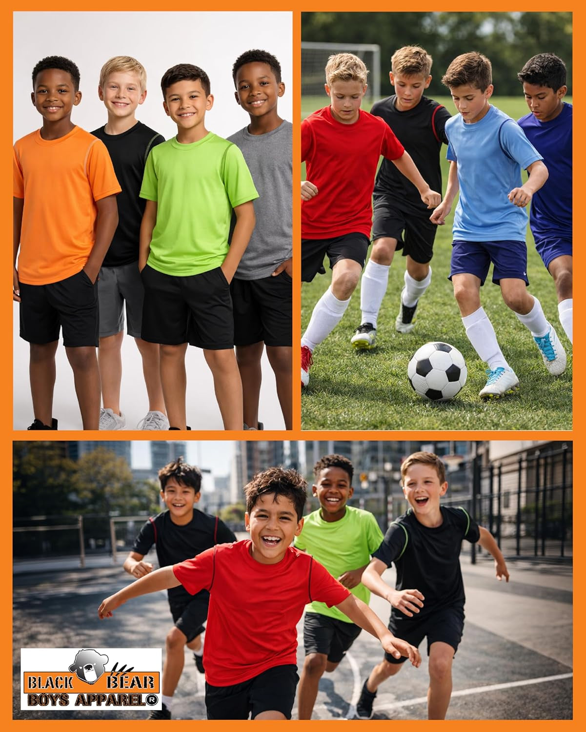 Black Bear Boys Active Shirt - 4 Pack Athletic Performance Dry Fit Youth Shirt for Boys - Short Sleeve Kids Tshirts