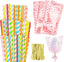 Coitak 100 PCS Cotton Candy Sticks, 100 PCS Cotton Candy Bags with Ties, 13.77 Inch Cotton Candy Sticks Random Colorful Cotton Candy Supplies Paper Straws for Candy Making
