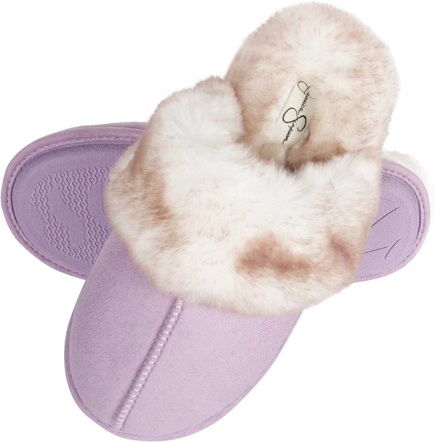Jessica Simpson Womens Comfy Faux Fur House Slipper Scuff Memory Foam Slip on Anti-Skid Soleslipper
