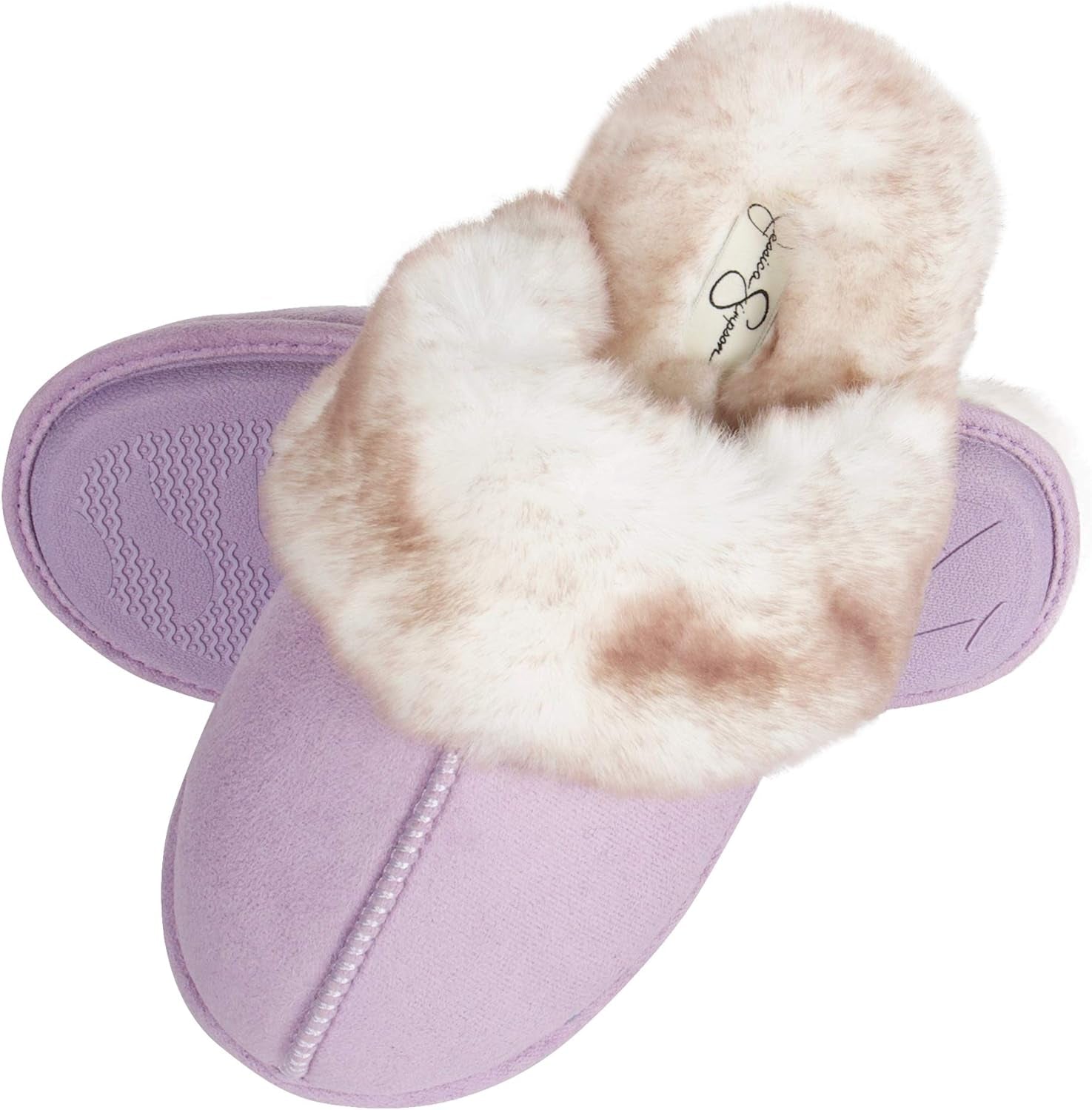 Jessica Simpson Womens Comfy Faux Fur House Slipper Scuff Memory Foam Slip on Anti-Skid Soleslipper