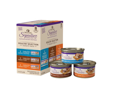 Signature Selects Shredded Adult Wet Cat Food, Natural, Protein-Rich, Grain Free, 2.8 Ounce, 8 Pack (Poultry Variety Pack)