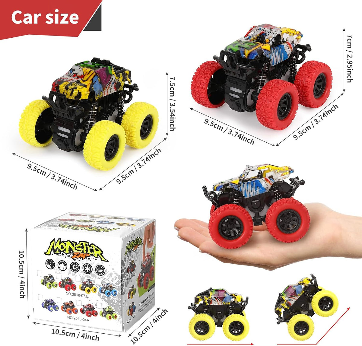 Monster Truck Toy Friction Car for Kid Toddler 360° Rotating (2 Pack)