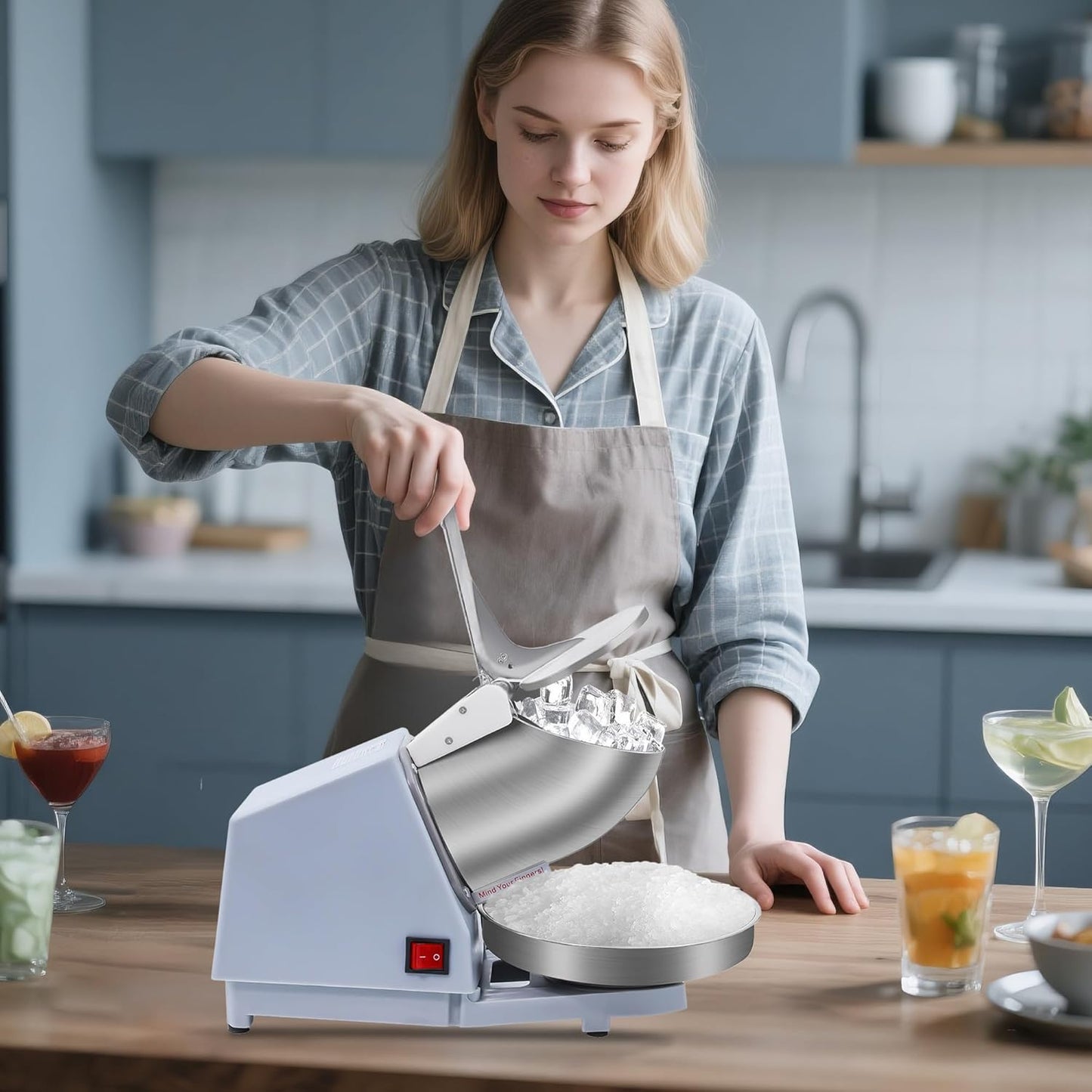 Shaved Ice Machine, Electric Ice Shaver Machine with Stainless Steel Blades, Powerful Snow Cone Machine for Home Kitchen, High Speed Shave Ice Machines for Slushies, Margaritas, Smoothies