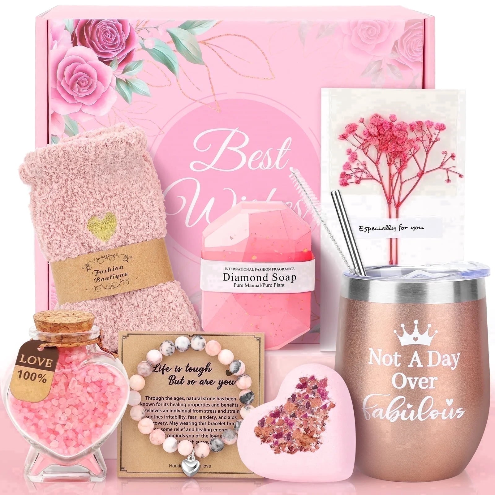 Ayieyill Gift Baskets Set for Women and Graduation Gift, Holiday Gifts for Women, 10 Pack, Pink