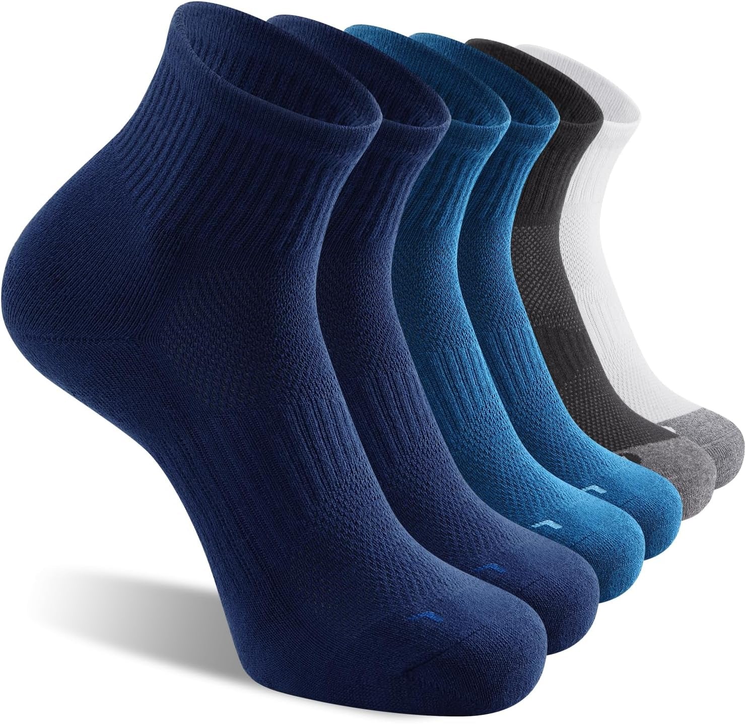 FITRELL 6 Pack Men'S Athletic Ankle Socks Cushioned Sports Running Socks 7-9/9-12/12-15