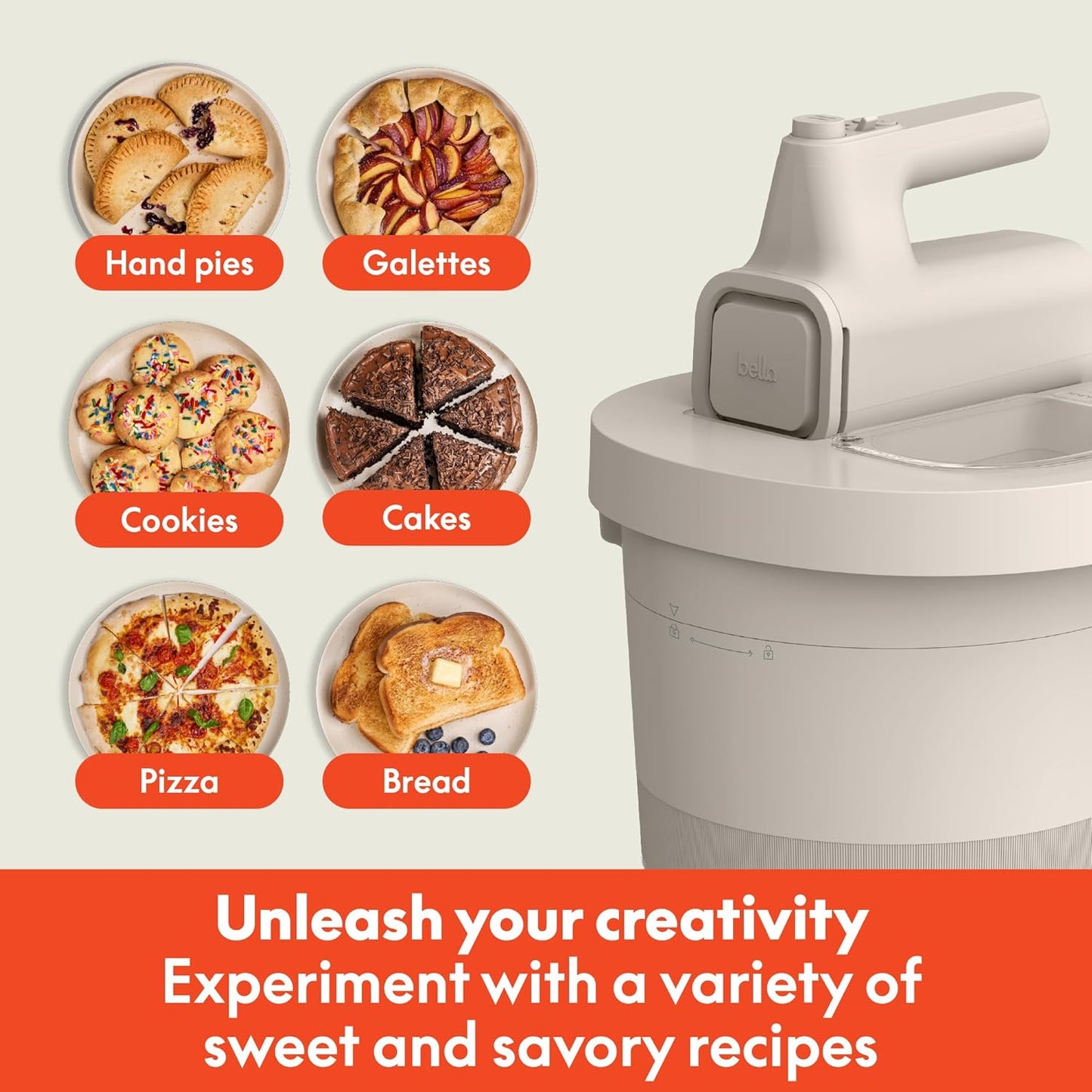 Bella 3.5 Qt Hand & Stand Mixer, 2 in 1 Electric Mixer with Bowl, Dough Hook, Whisk & Egg Beater, Multifunctional Handheld Mixer for Baking, 200 Watt, Oatmilk