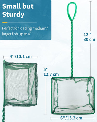 Pawfly Aquarium Fish Net with Braided Metal Handle Square Net with Soft Fine Mesh Sludge Food Residue Wastes Skimming Cleaning Net for Fish Tanks Small Koi Ponds and Pools