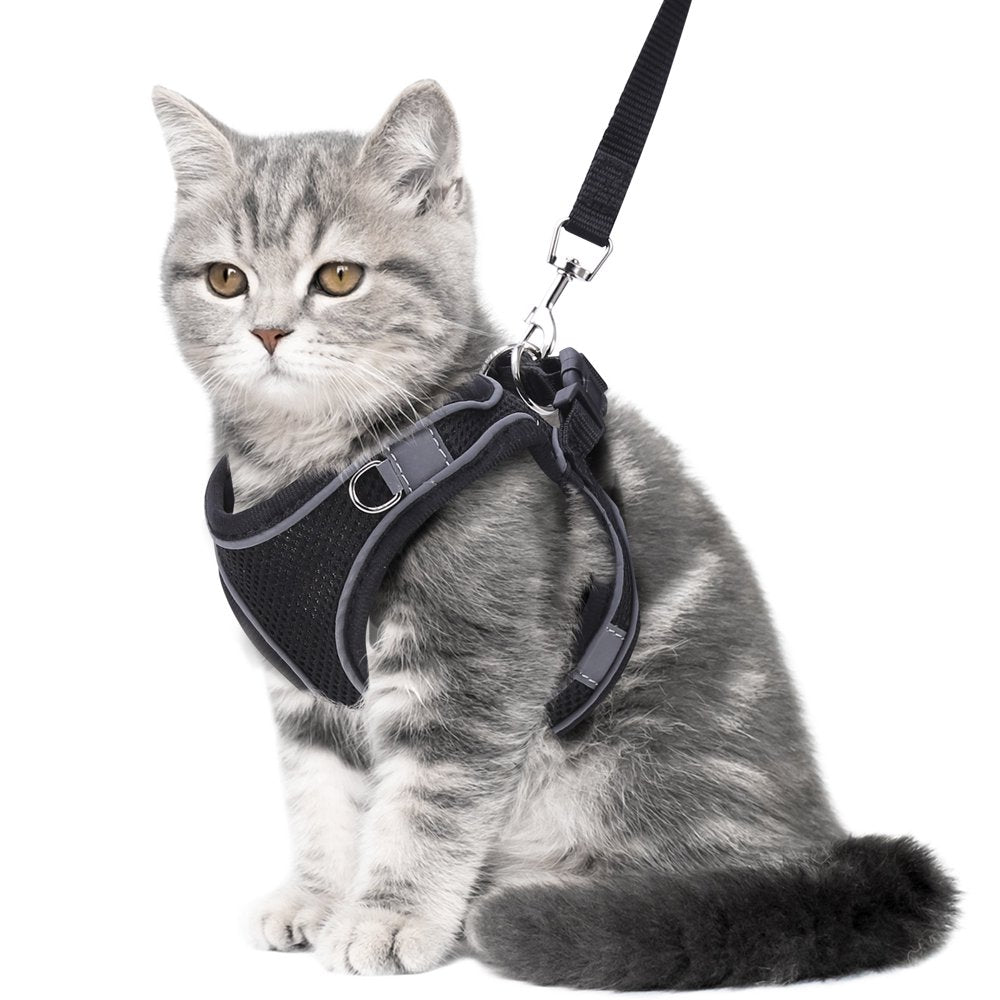 ORIA Cat Harness and Leash for Walking, Escape Proof Adjustable Cat Vest Harnesses, Easy Control Breathable Reflective Strips Jacket, Soft Harness for Puppy Small Medium Large Cats, Black(S)