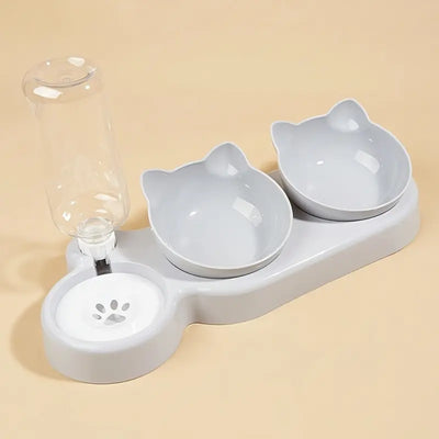 3 in 1 Cat Bowls with Automatic Water Bottle Tilted Design for Ear Protection and Neck Care Pet Feeder Drinking Water Bowl