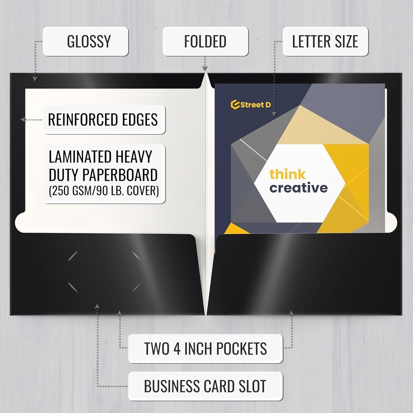 Better Office Products 2-Pocket Glossy Laminated Paper Folders, Letter Size,