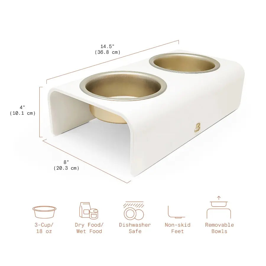 Double Elevated Stainless Steel Pet Bowl, 3-Cup, White by Drew Barrymore