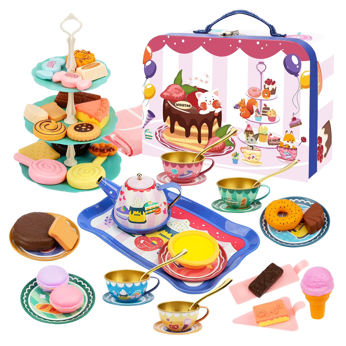 WISESTAR Tea Party Set for Little Girls, 50 Pcs Kids Tea Set, Ages 3-10