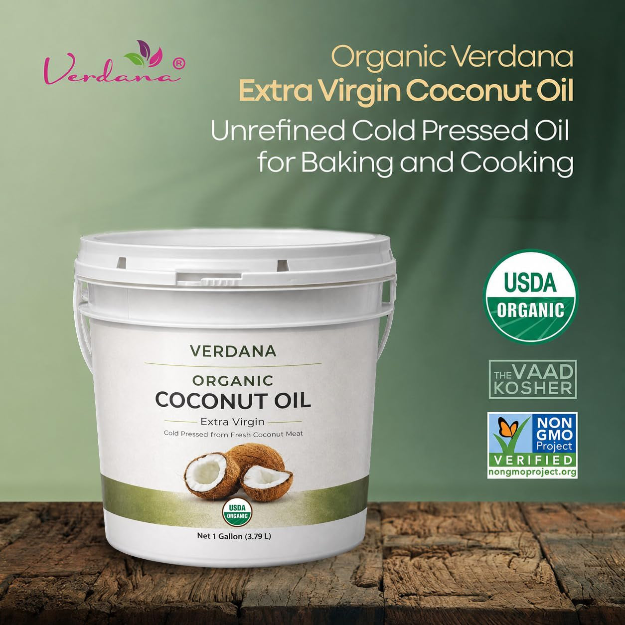 Verdana Organic Extra Virgin Coconut Oil, Food Grade, Unrefined Cold Pressed, USDA Organic, 1 Gallon, Bulk Value Size for Cooking, Baking & Soap Making