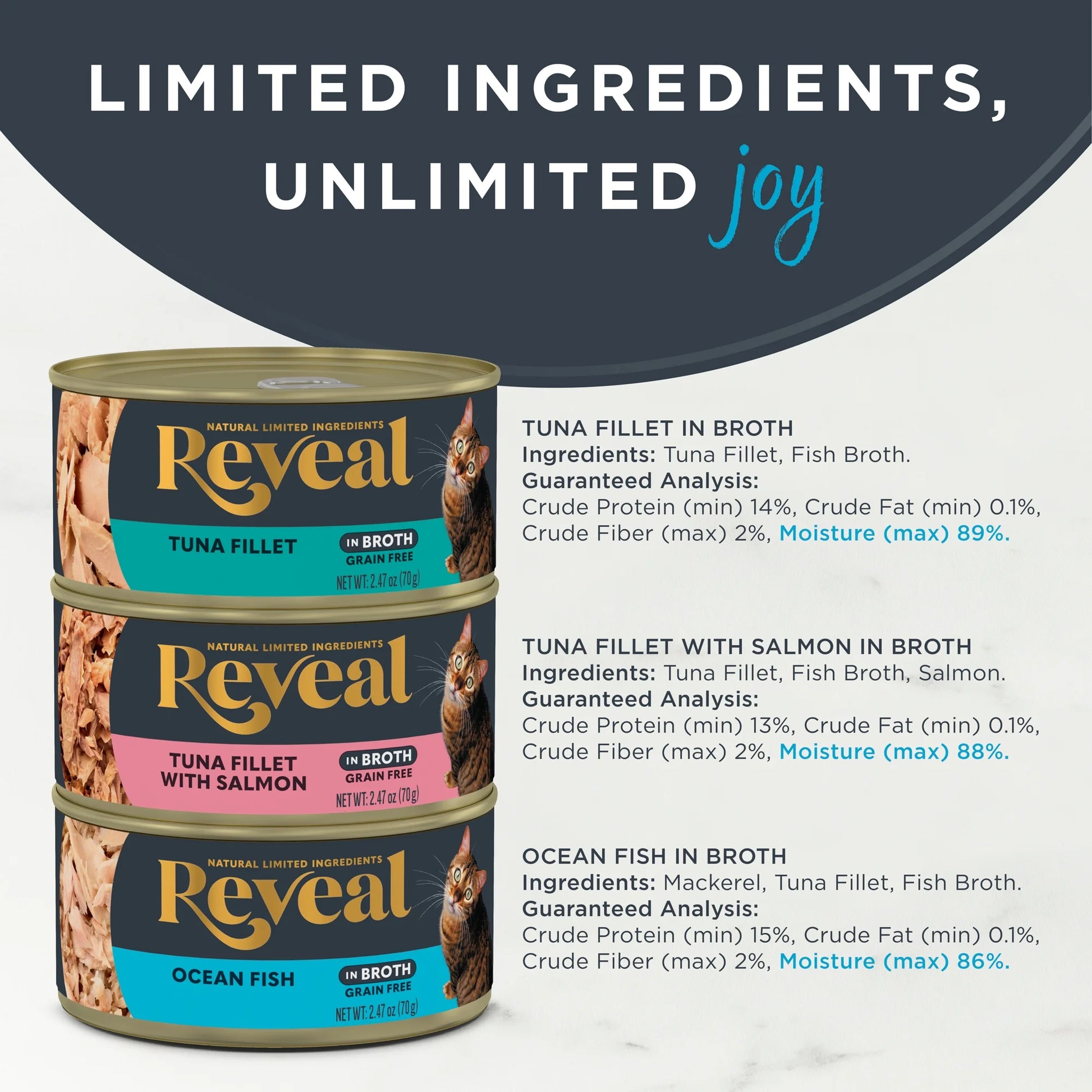 Reveal Pet Food Natural Wet Cat Food Fish Selection in Broth 8 X 2.47Oz Cans