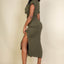 Tie Front Short Sleeve Side Slit Dress