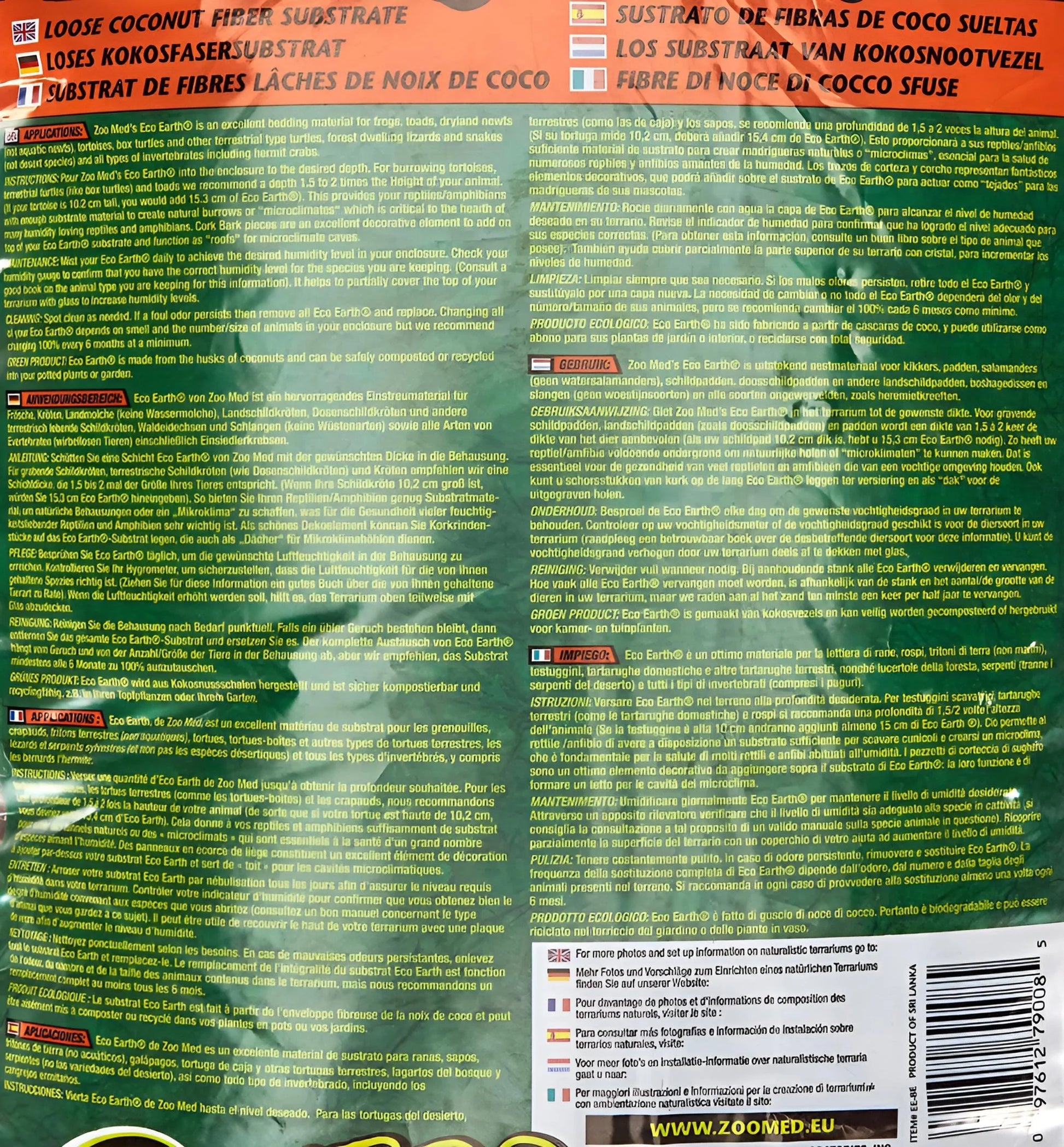Zoo Med Eco Earth Loose Coconut Fiber Reptile Substrate, 8 Dry Qt
