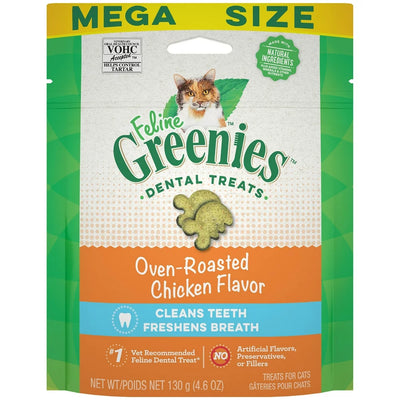 FELINE GREENIES Adult Dental Cat Treats, Oven Roasted Chicken Flavor, 4.6 Oz. Pouch
