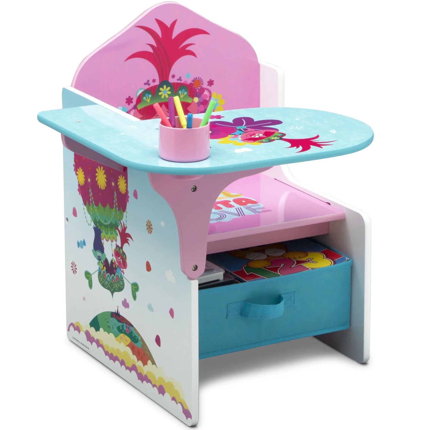 Trolls World Tour Chair Desk with Storage Bin by Delta Children, Greenguard Gold Certified