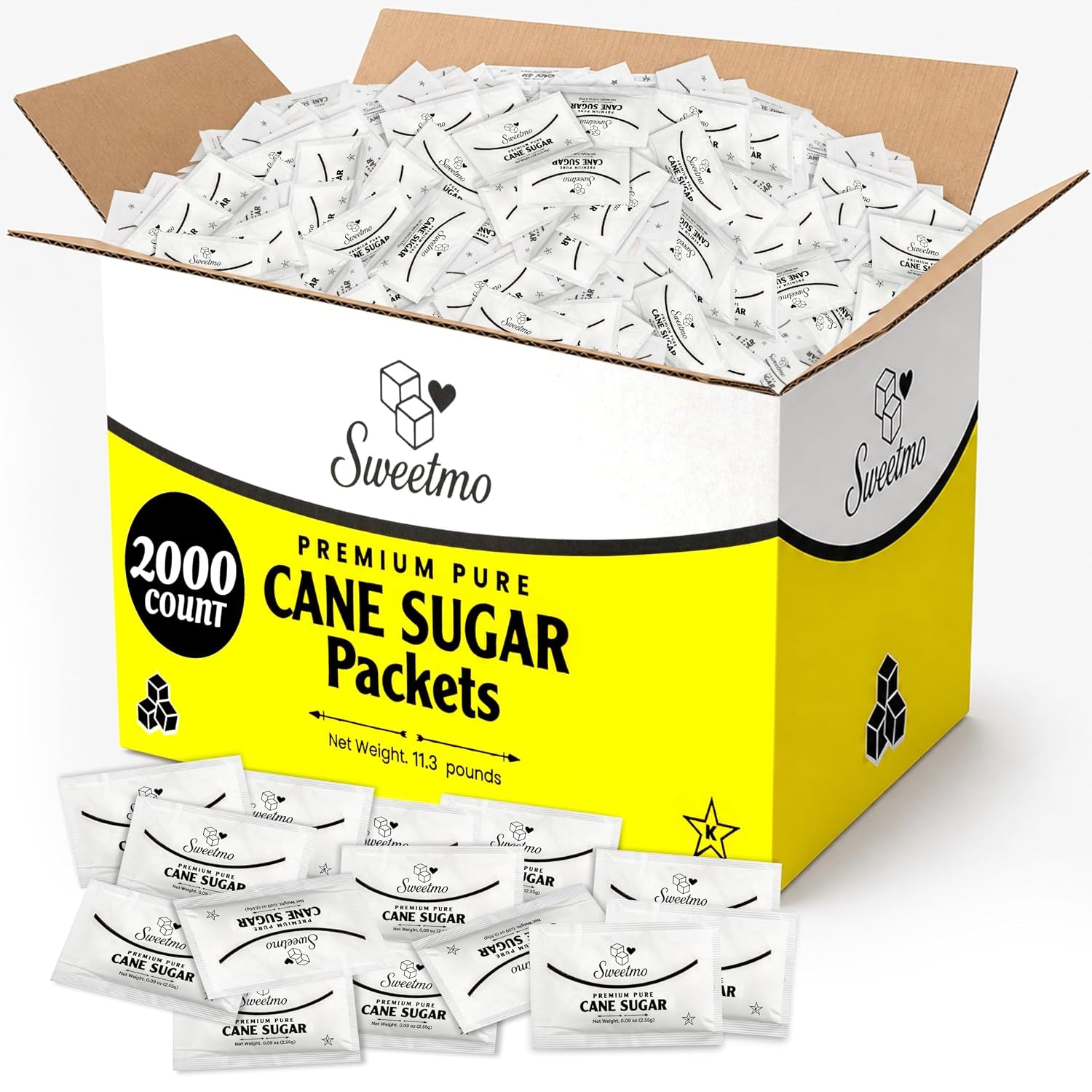 Sweetmo Sugar Packets 2000 Count – Pure Cane White Granulated Sugar Packets, Individual Wrapped, Bulk Packets for Coffee, Restaurants, Office, Cafés & Food Service