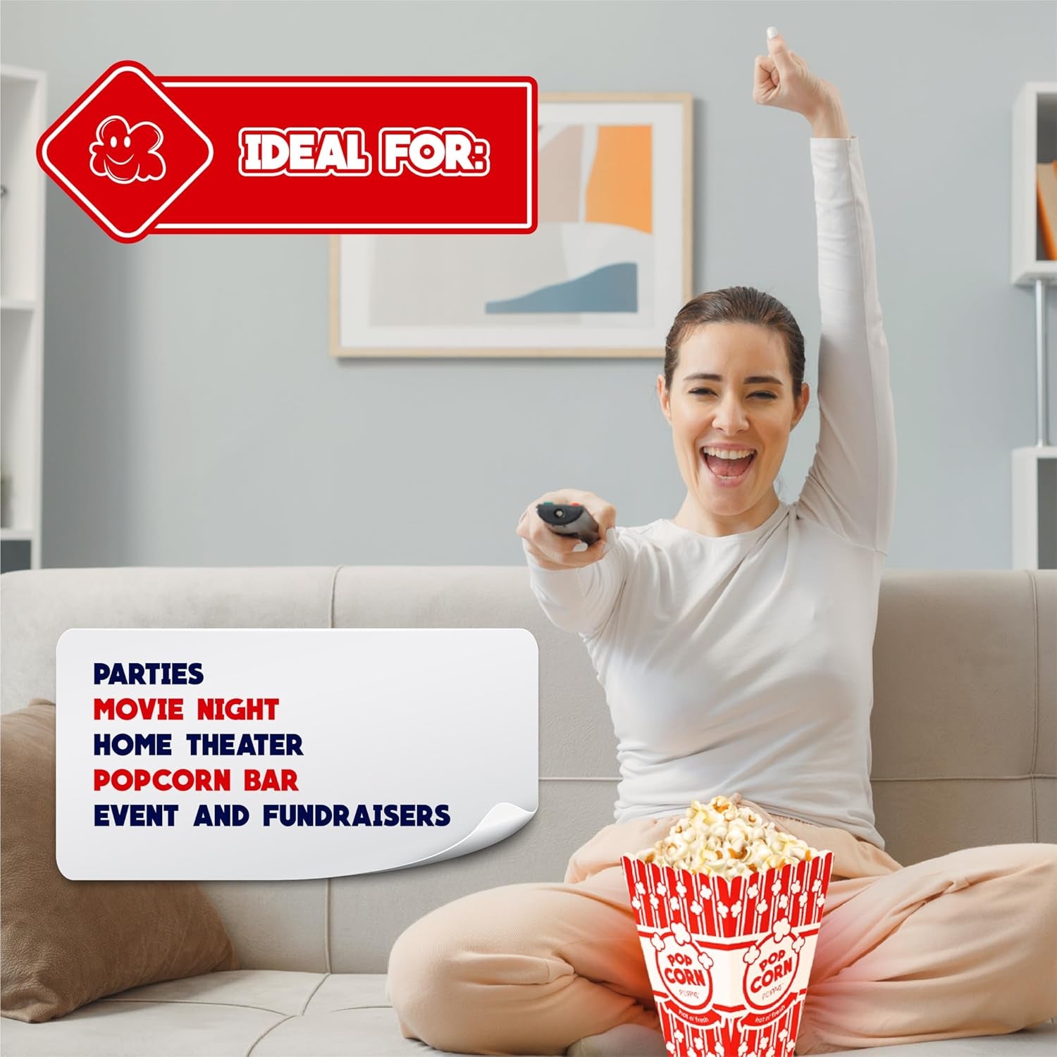 Poppy'S Large Popcorn Boxes – 20 Pack 46 Oz Concession-Grade Popcorn Buckets, Popcorn Machine Accessories for Popcorn Bars, Movie Nights, Concessions