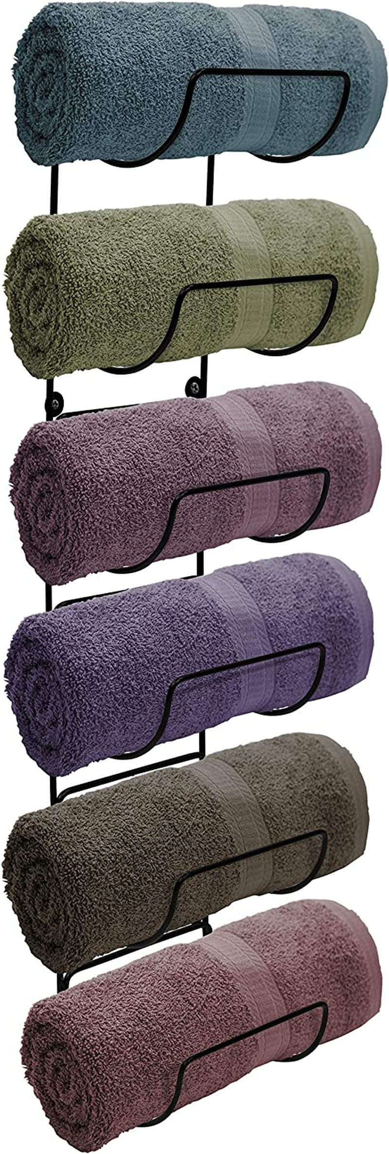 Sorbus Towel Rack Wall Mount – 6 Compartments of Black Metal Bathroom Towel Holder Set - Bathroom Organizer, for Gym Spa, Camper, Rv, Back of Door, Cabinet - Wine Rack Wall Mounted for Kitchen, Bar