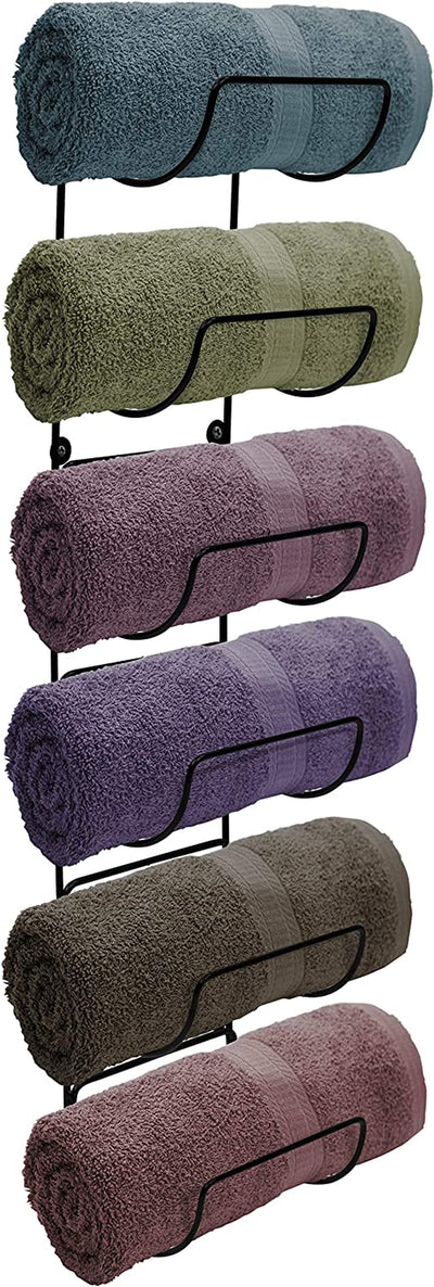 Sorbus Towel Rack Wall Mount – 6 Compartments of Black Metal Bathroom Towel Holder Set - Bathroom Organizer, for Gym Spa, Camper, Rv, Back of Door, Cabinet - Wine Rack Wall Mounted for Kitchen, Bar
