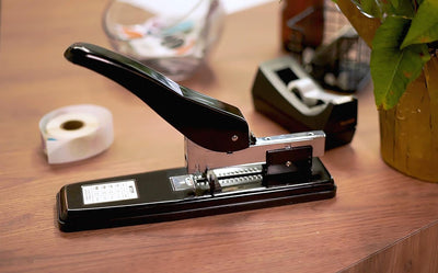 Better Office Products Heavy Duty Commercial Stapler with 2,000 Staples, Black Polished Steel, 100 Sheet High Capacity, Rounded Ergonomic Lever & Weighted Stability Base, Jam Free Large Stapler,