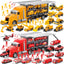 JOYIN 25Pcs Die-Cast Construction Play Vehicle Set with 25Pcs Rescue Emergency Fire Truck Car Vehicle Toy Set, Carrier Truck with Sounds and Lights, Birthday Gifts for over 3 Years Old Boys