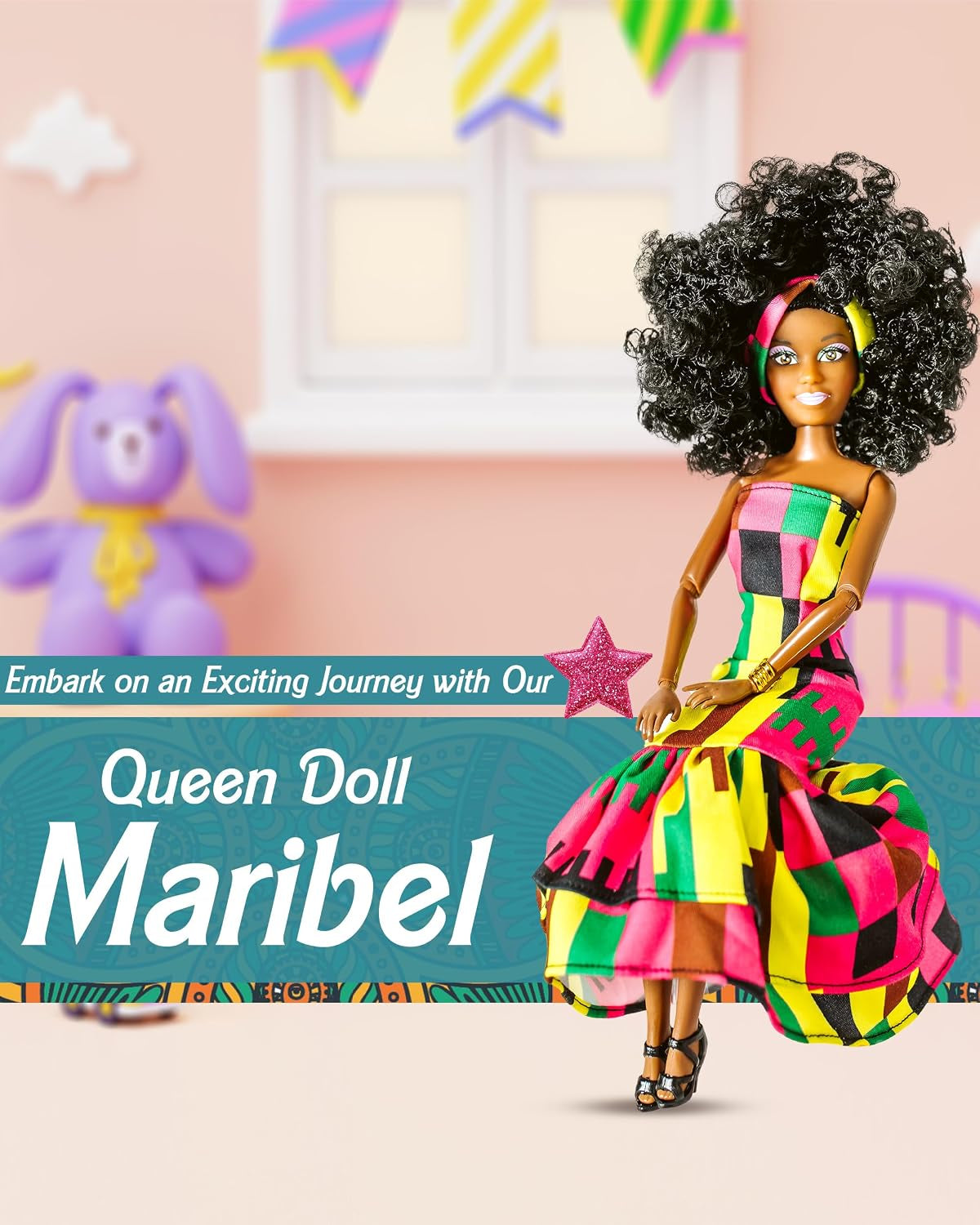 Maribel - Our Queens Black Doll Set - Brown/Black Afro Doll | Lovely 12.5" Dark Skin & Diversity Dolls - Vinyl Dolls for Girls with African Heritage Style Outfit and Movable Joints