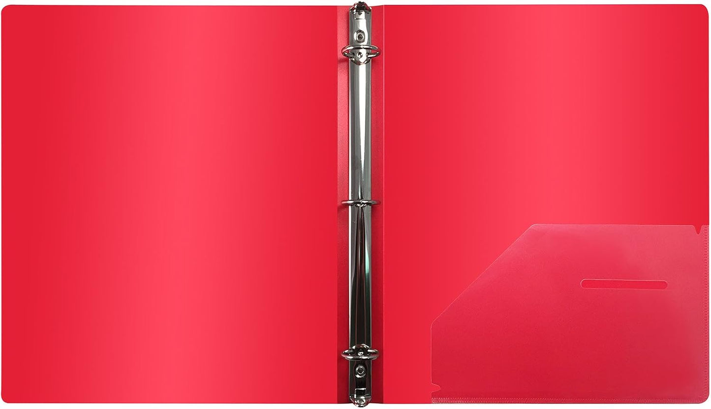 Better Office Products Flexible 3 Ring Poly Binder with Pocket, 1 Inch, Letter Size, 4 Pack-Red, Blue, Purple, and Black