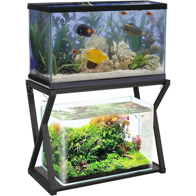 SMONTER Fish Tank Stand 40 Gallon Aquarium Stand, Metal Heavy Duty 20 Gallon Turtle Tank Shelf, Reptile Tank Stand with Hooks, L36.6*W18.5*H28, Black Oak Grain (Stand Only)