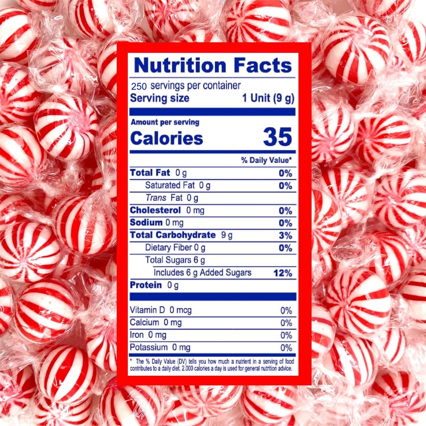 Peppermint Hard Candy 5 Pound Bulk Jumbo Peppermint Candy Balls, Approx 250 Individually Wrapped Mint Balls for Office Bowls, Christmas Candy Jars, and Holiday Party Favors
