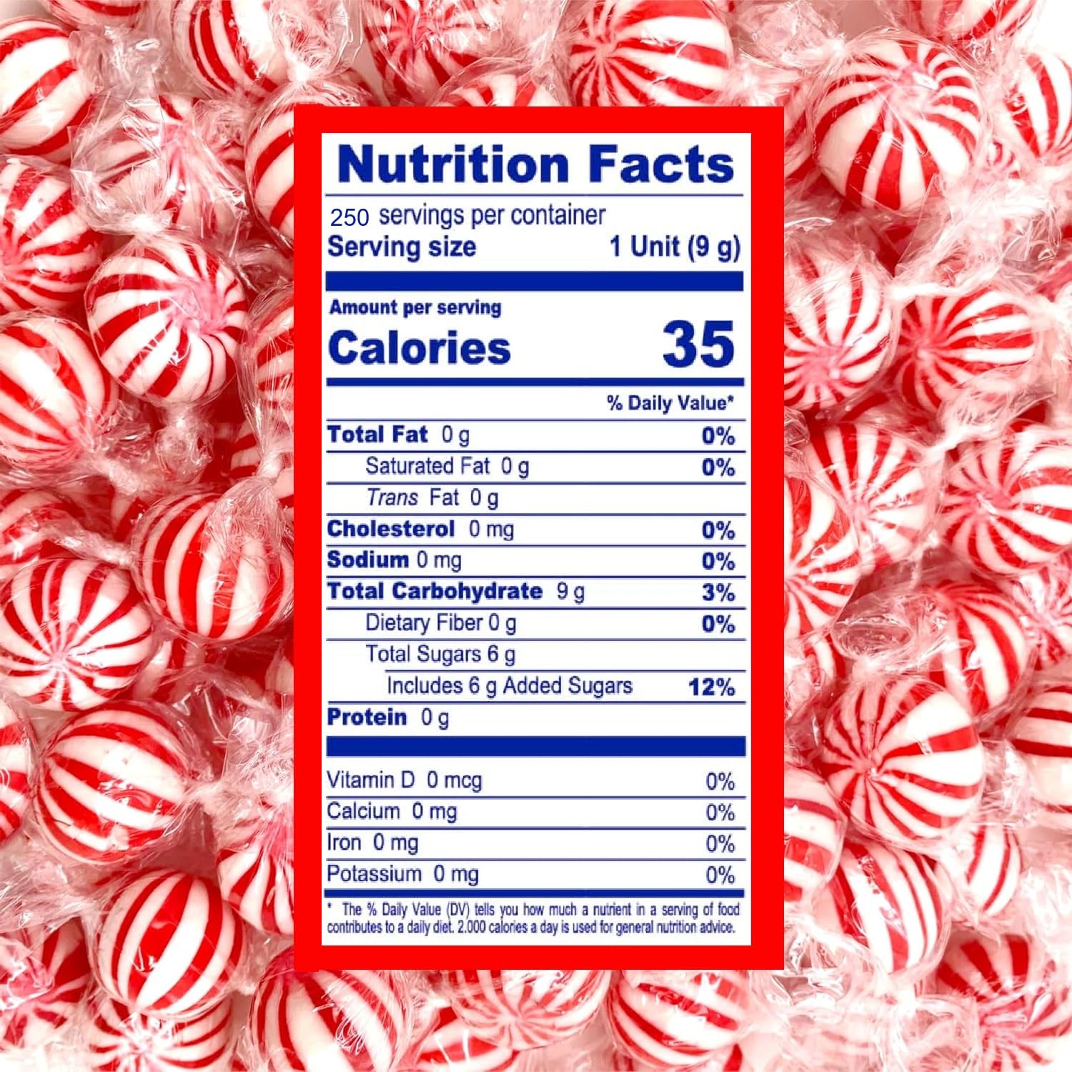 Peppermint Hard Candy 5 Pound Bulk Jumbo Peppermint Candy Balls, Approx 250 Individually Wrapped Mint Balls for Office Bowls, Christmas Candy Jars, and Holiday Party Favors