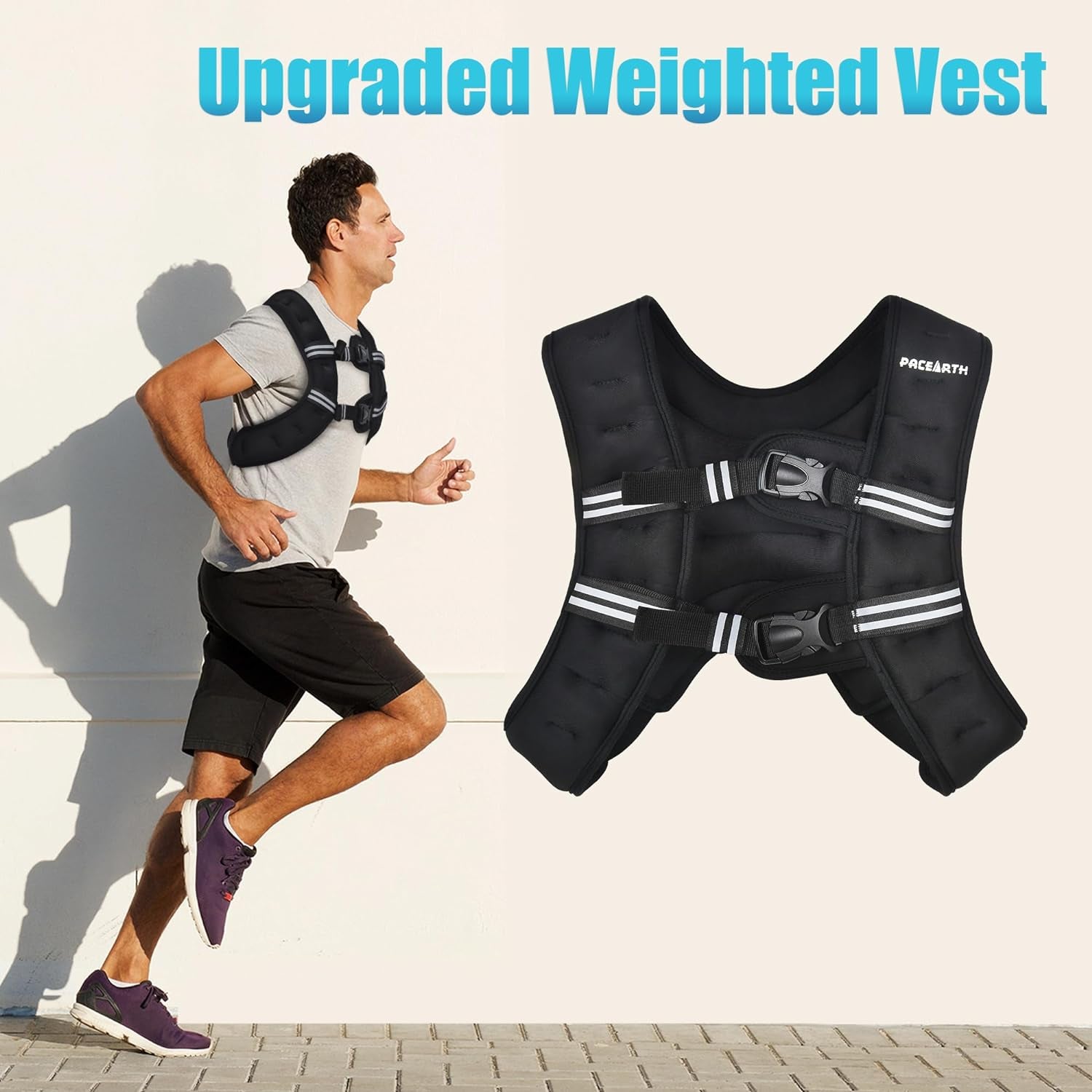 PACEARTH Weighted Vest, 6Lb/12Lb/16Lb/20Lb/25Lb/30Lb Weight Vest with Reflective Stripe, Body Weight Vests Adjustable for Men, Women Workout, Strength Training, Running, Walking, Jogging