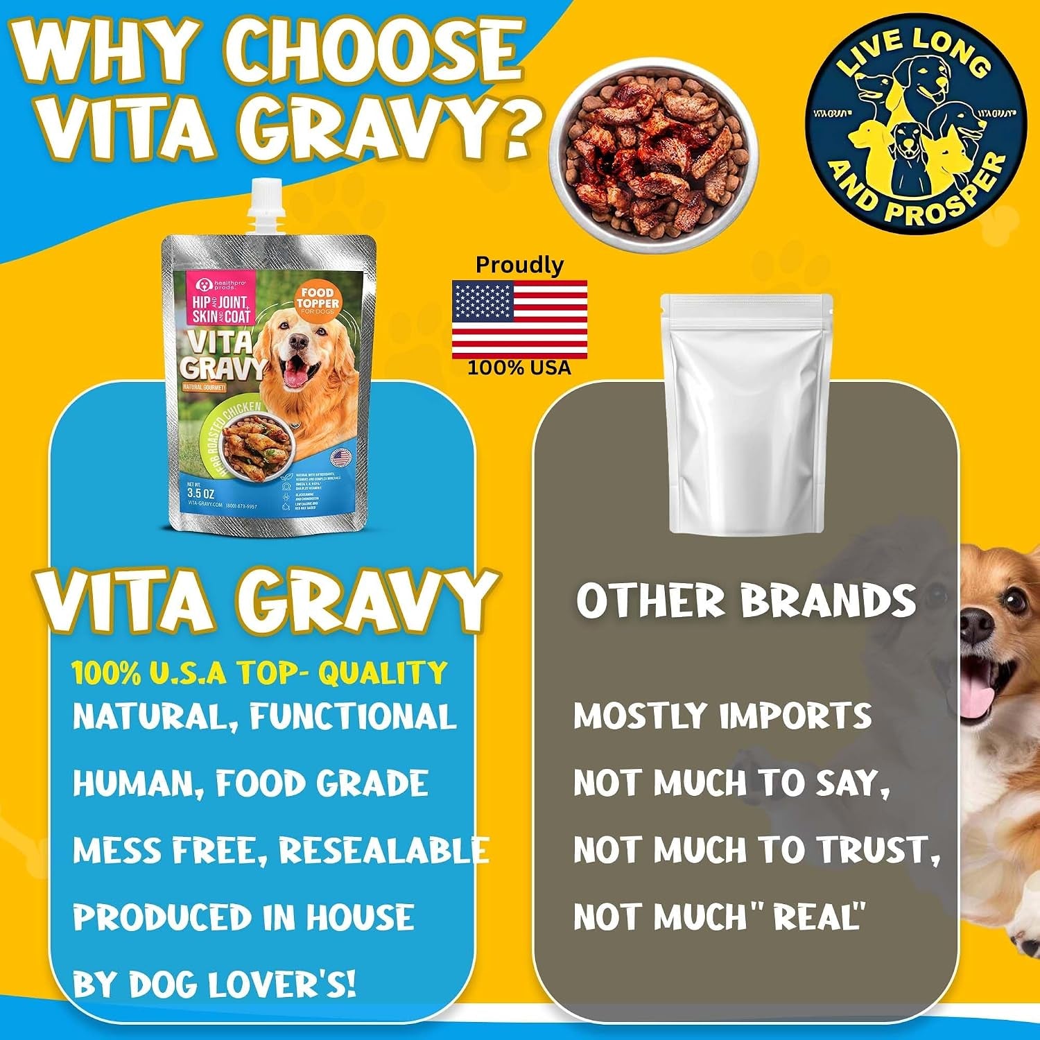 Vitagravy Dog Food Topper for Dry Dog Food Wet Dog Food in Herb Roasted Chicken Delicious Flavour. Dogs Love Rich Gravy Texture than Bone Broth for Dogs. Farmers Dog Food Toppers, Pet Food, 3.5Oz, 3Pk