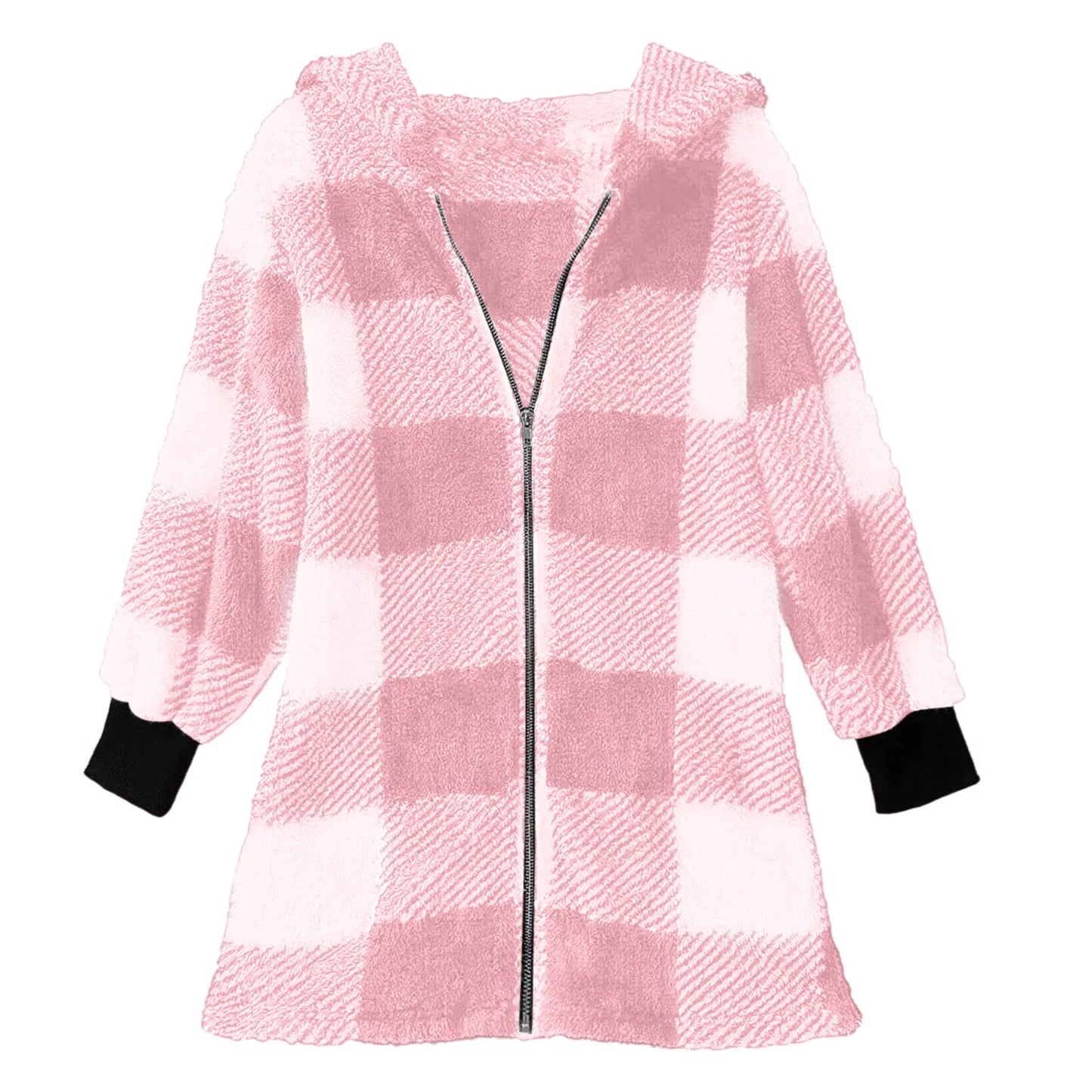 Cilsoka Plaid Flannel Jacket Women Casual Sherpa Lined Zip up Hooded Cardigan Sweaters plus Size Plaid Shacket Fall Winter Teddy Coat